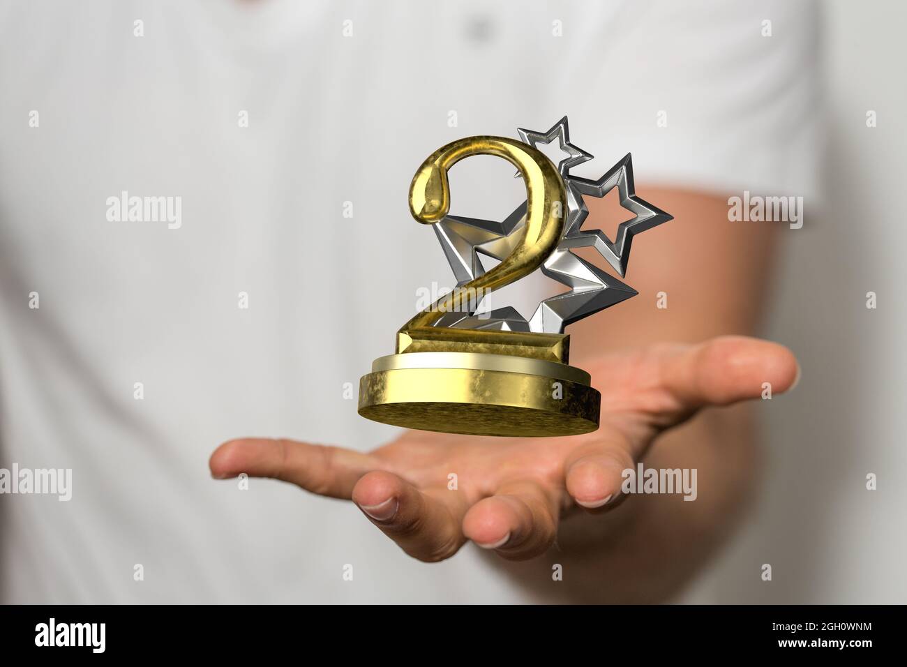 Digital 3d number 2 for anniversary or second prize trophy floating on