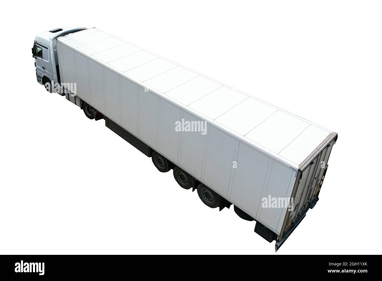 Back above view of freight truck isolated.Long lorry trailer Stock Photo