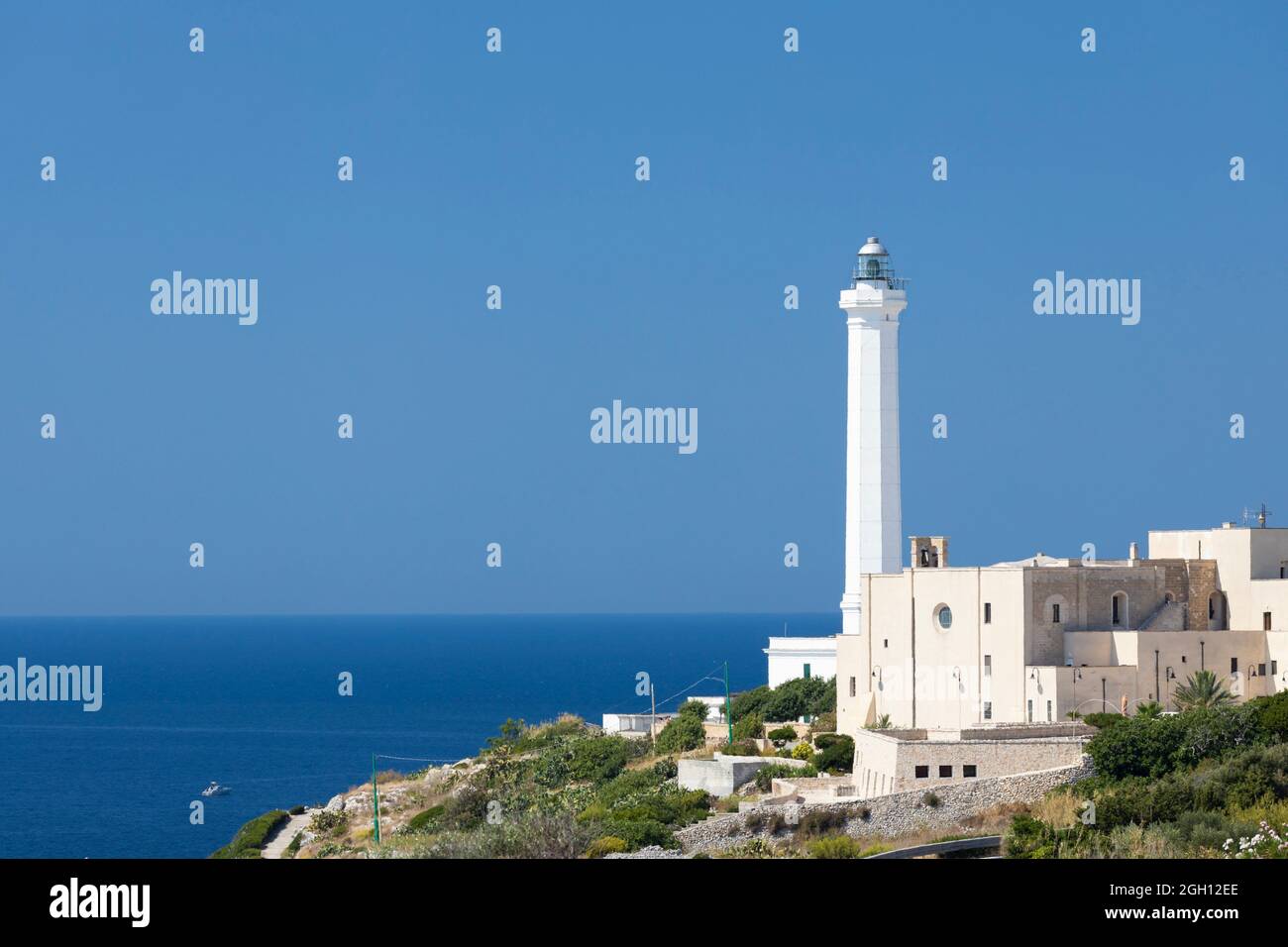 Santa Maria di Leuca lighthouse, Castrignano del Capo, Apulia region, Italy. Stock Photo
