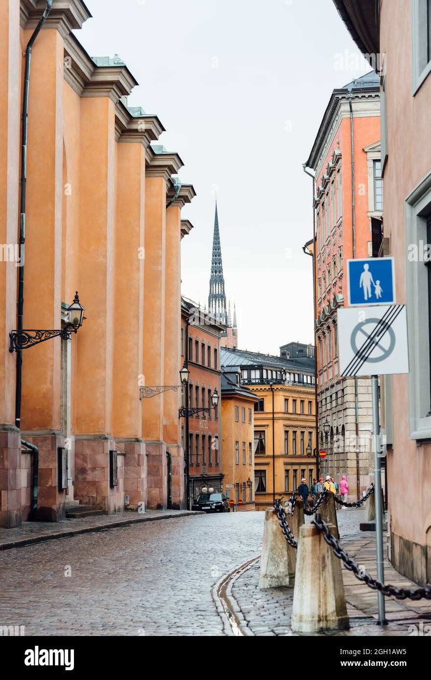 Cityscape of Gamla Stan. The Old Town is one of the largest and best preserved medieval city centers in Europe. Stock Photo