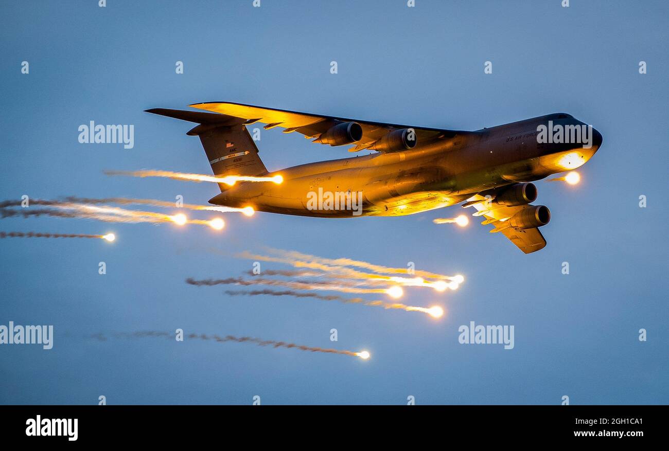 96, Test, amc, c5, eglin, flare, 436th, Airlift, Wing, C-5M, Super, Galaxy, releases, flares, May, 12, 2021, Air, Force, Base, Fla, Dover, aircraft, Stock Photo
