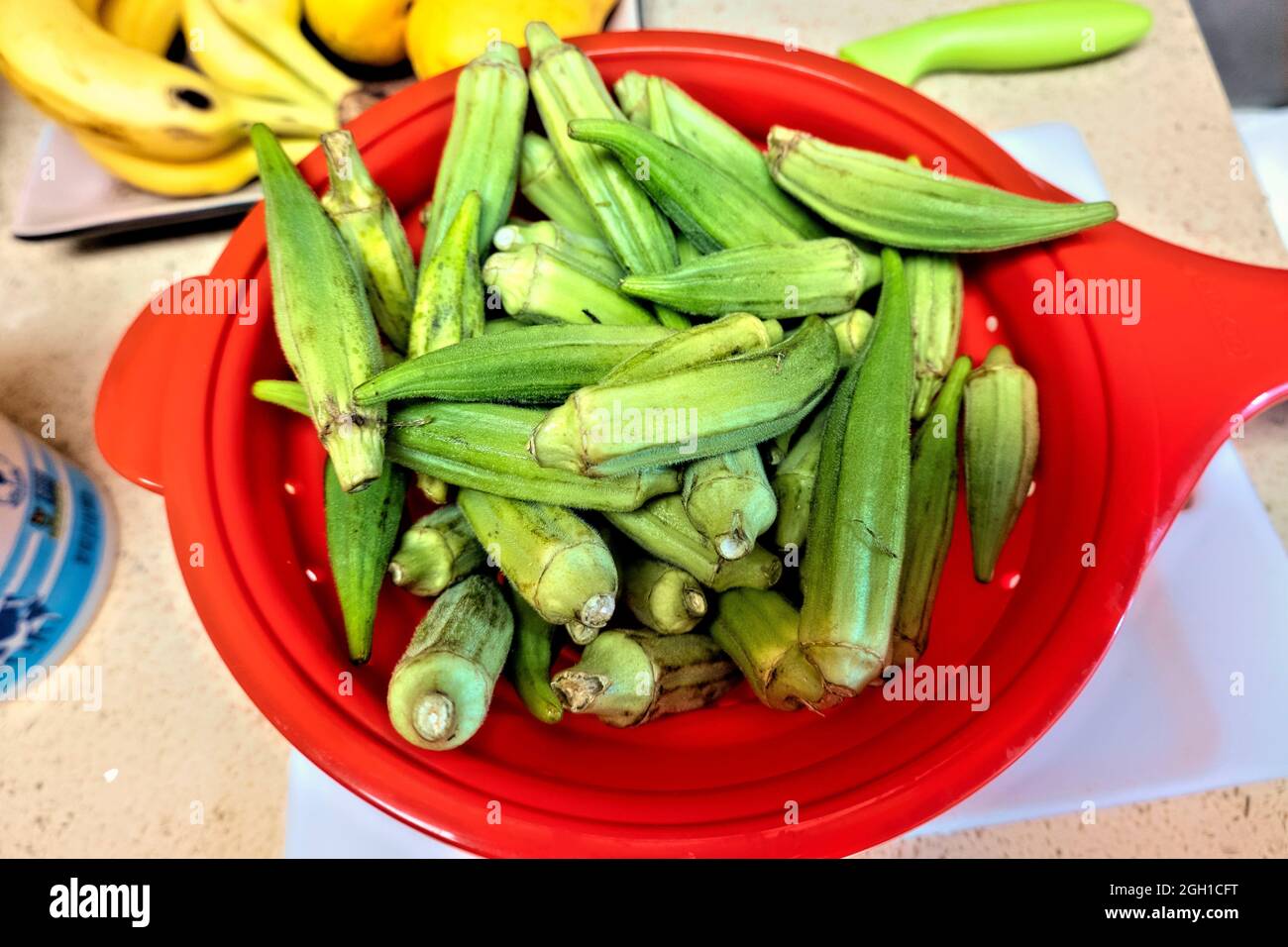 Fresh okra for making gumbo, New Orleans, Louisiana, U. S. A Stock
