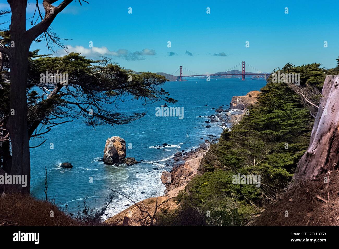 View of the Golden Gate Bridge from Lands End, San Francisco, California, U. S. A. Stock Photo