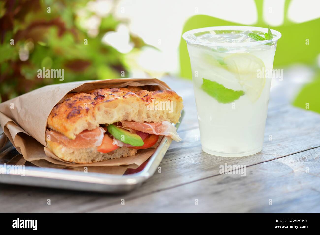 USA Washington DC FOOD focaccia sandwich at Pitango Bakery Cafe in Adams Morgan made with avocado tomato prosciutto Stock Photo