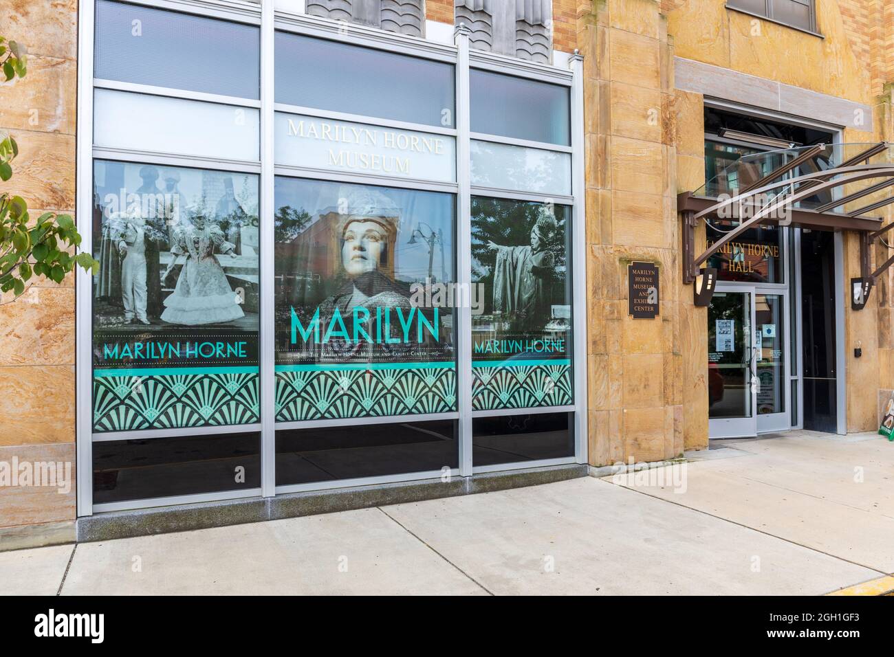 BRADFORD, PA, USA-13 AUGUST 2021: Marilyn Horne Hall, a museum dedicated to the renowned opera star, born in Bradford.  Building is an art Deco design Stock Photo