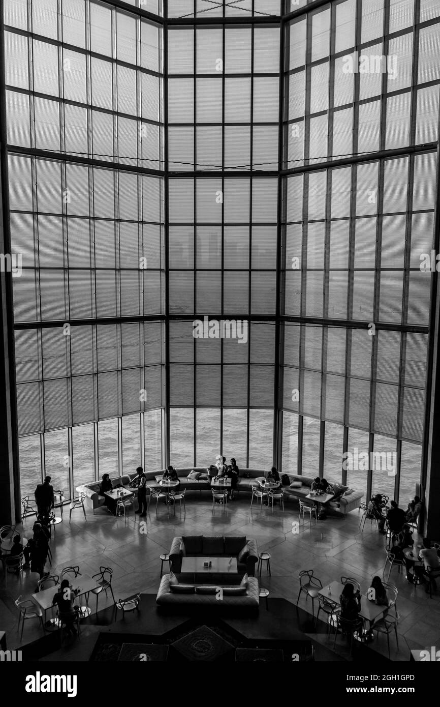 DOHA, QATAR - Mar 01, 2019: A beautiful view of the inside of the Museum of Islamic Arts in Doha Qatar Stock Photo