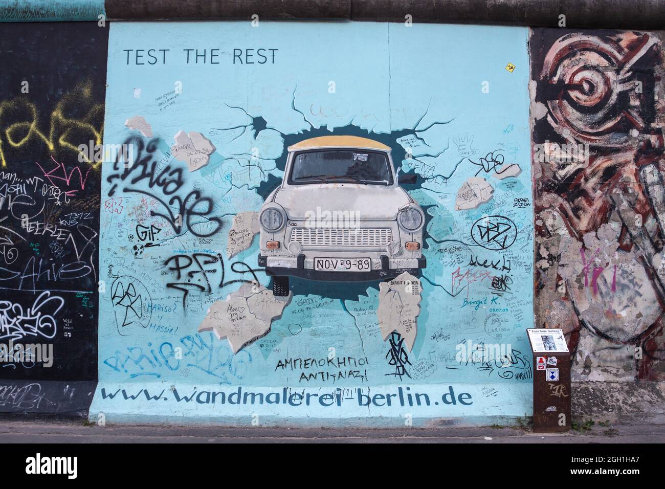 Mural paint of Birgit Kinder entitled Test the Best. Berlin, Berlin-Brandenburg. Germany Stock Photo