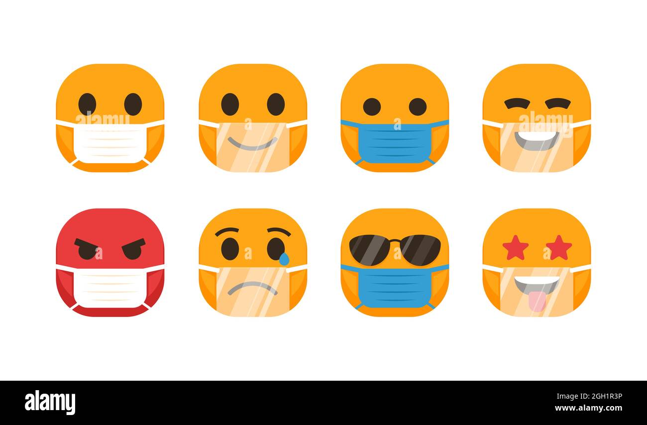 Flat emoji with face mask set Vector illustration Stock Vector Image ...