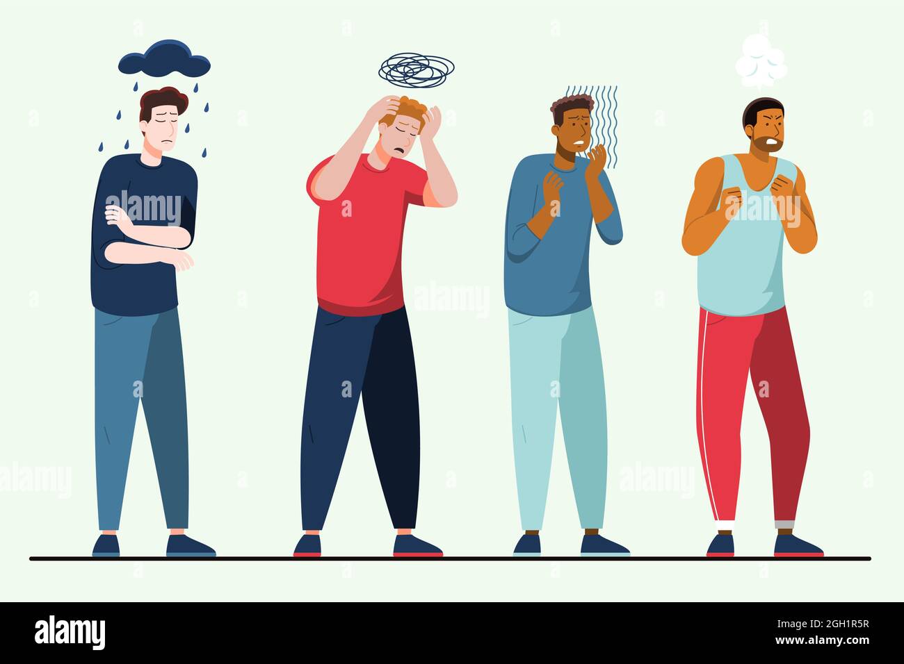 Flat people with mental health problems Vector illustration. Stock Vector