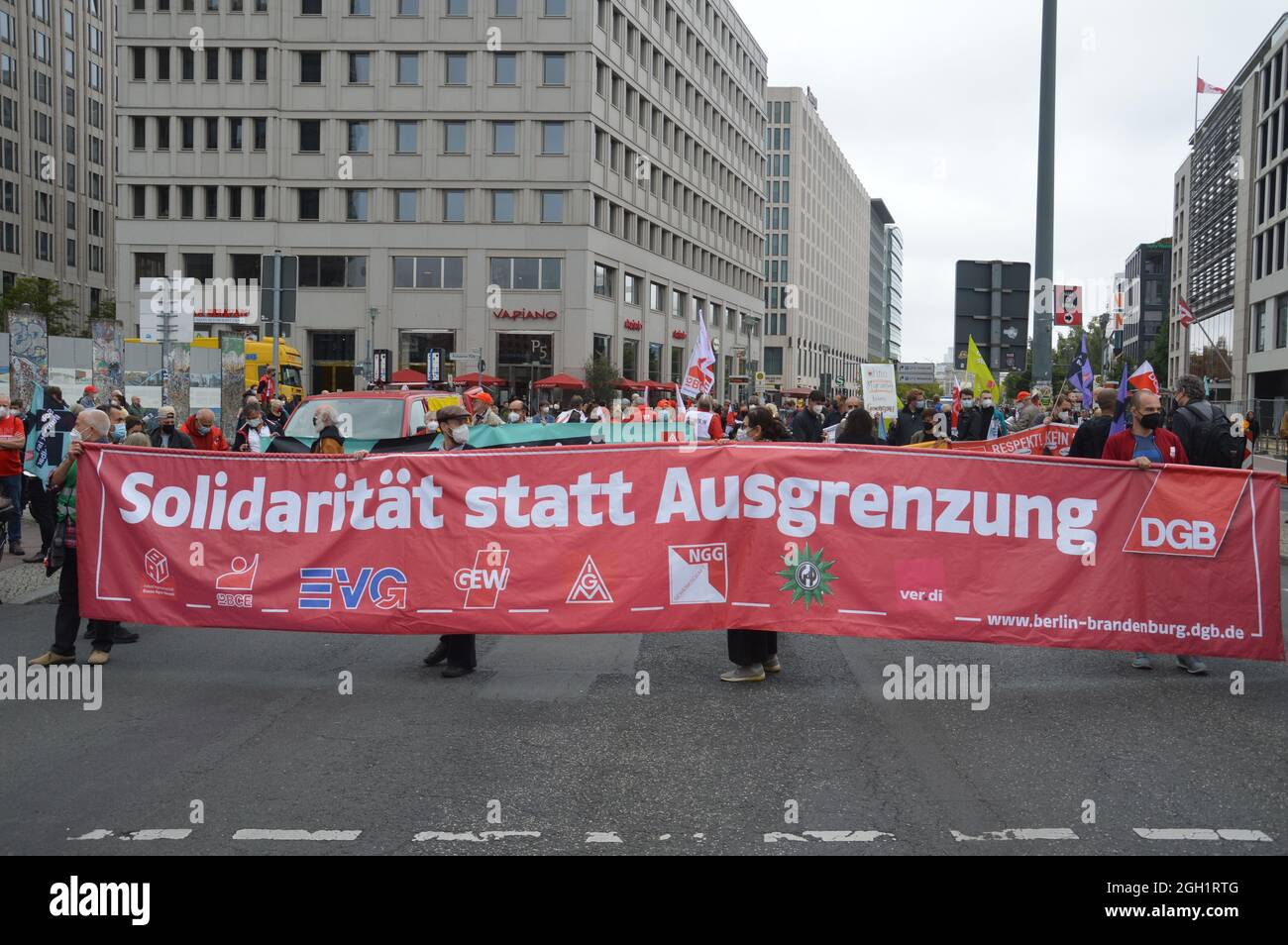 Demonstration for solidary society in Berlin, Germany - September 4, 2021. Stock Photo