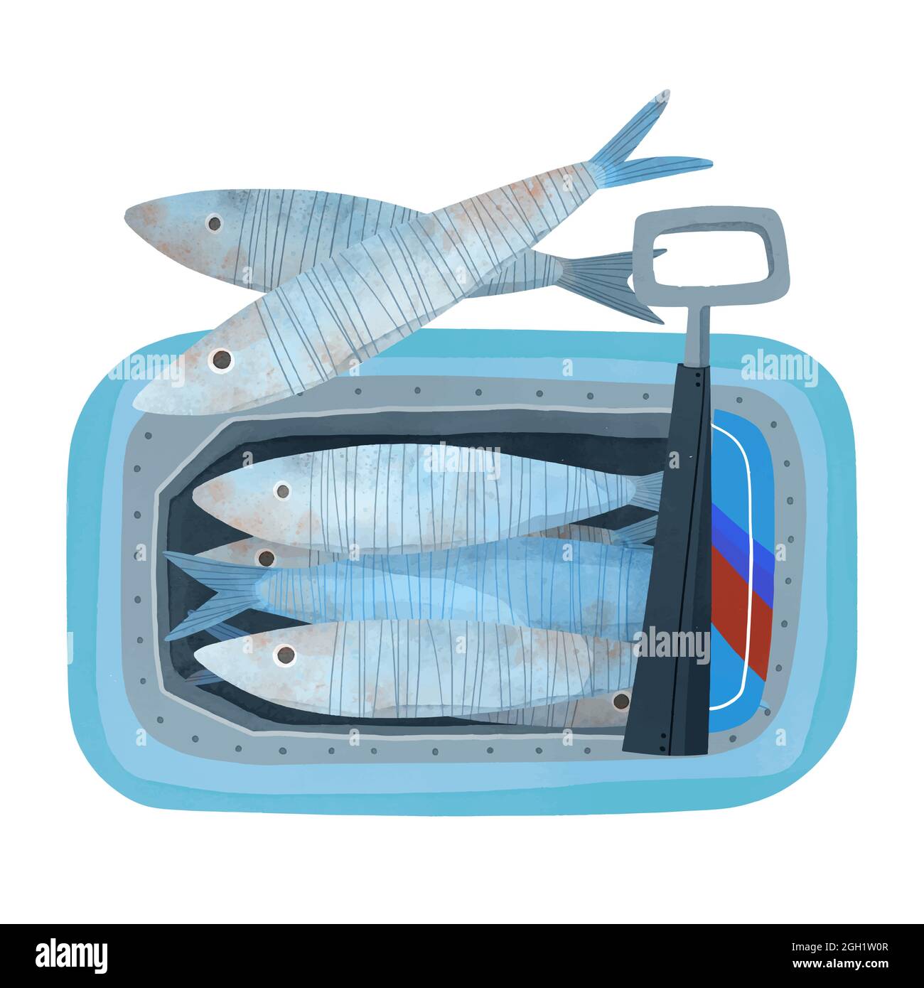 Hand painted watercolor sardine illustration Vector illustration Stock