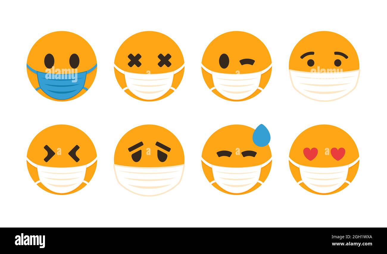 Flat emoji with face mask set Vector illustration Stock Vector Image ...