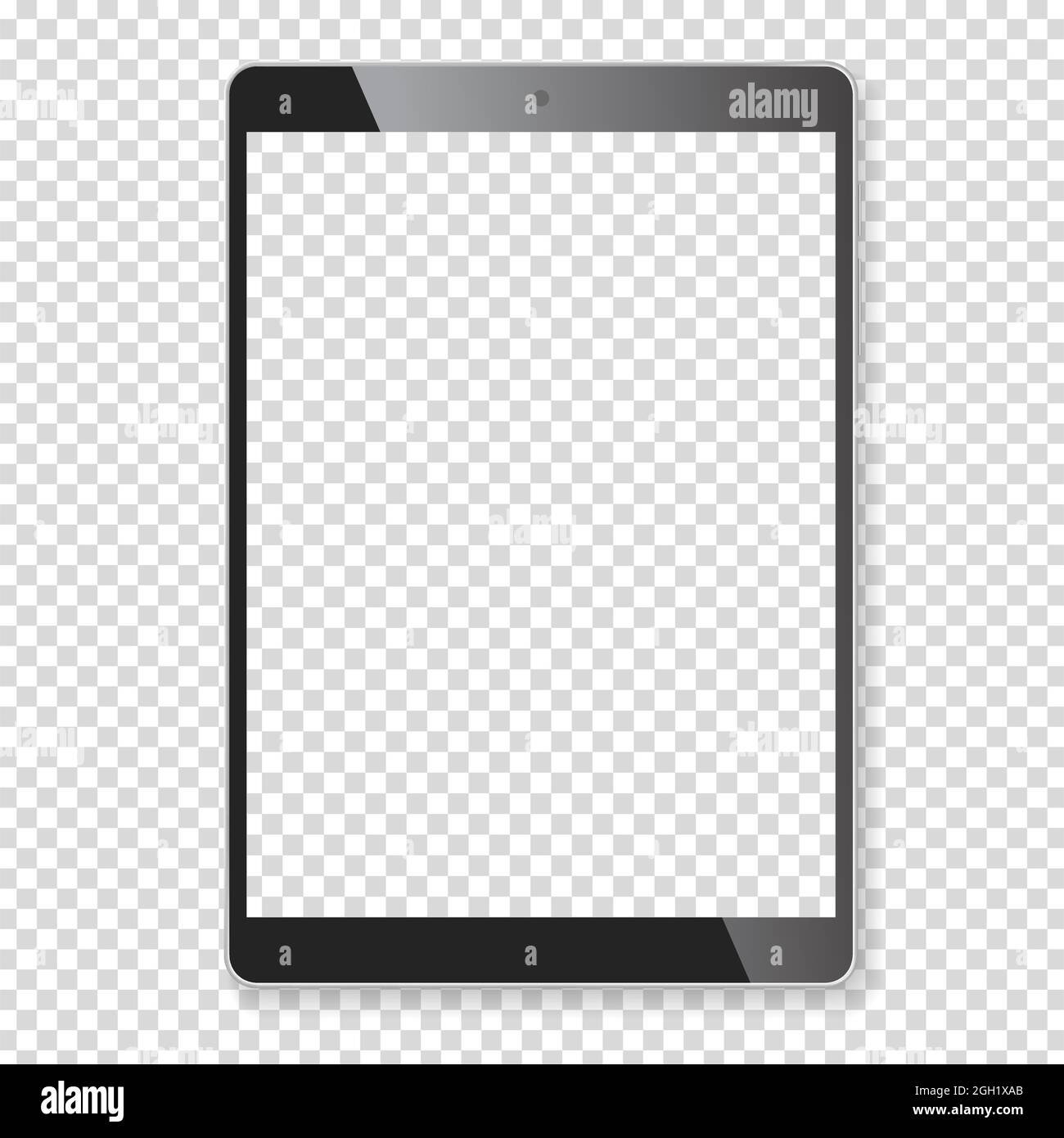 Realistic tablet portable computer mockup on checkered background Stock Vector