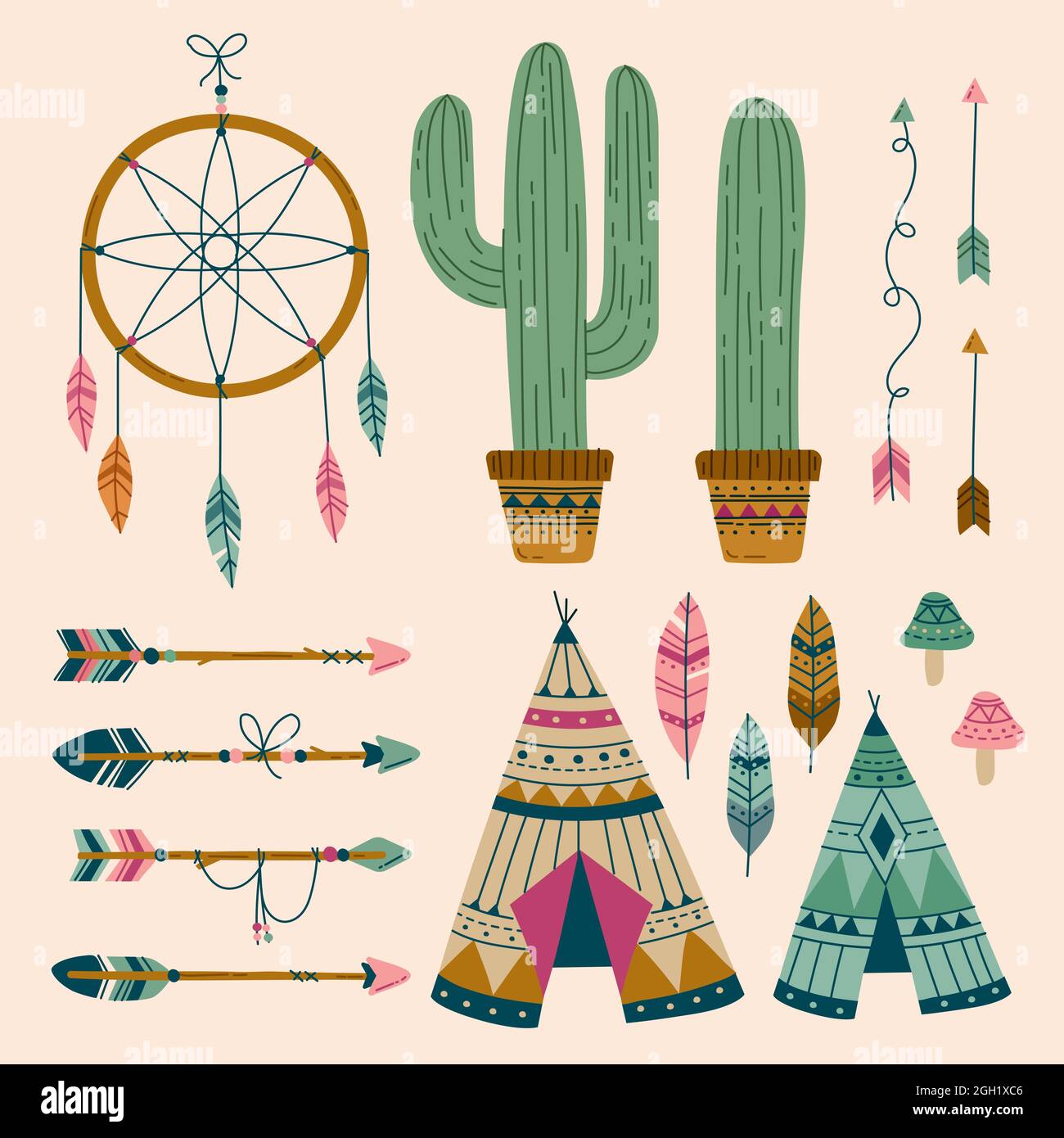 Hand drawn boho elements set Vector illustration Stock Vector Image ...