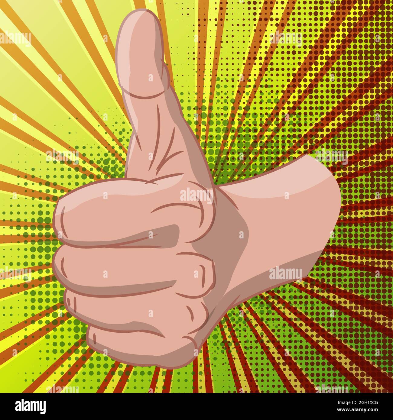 OK finger pop art vector illustration Thumb up in retro style on a multi-colored background. A positive gesturein or a sign social networks Stock Vector