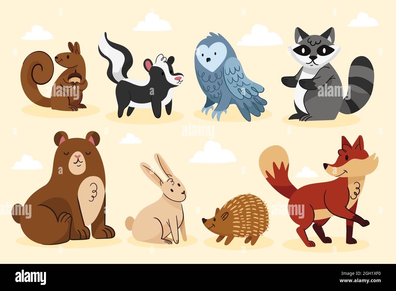 Hand drawn autumn animals set Vector illustration Stock Vector Image ...