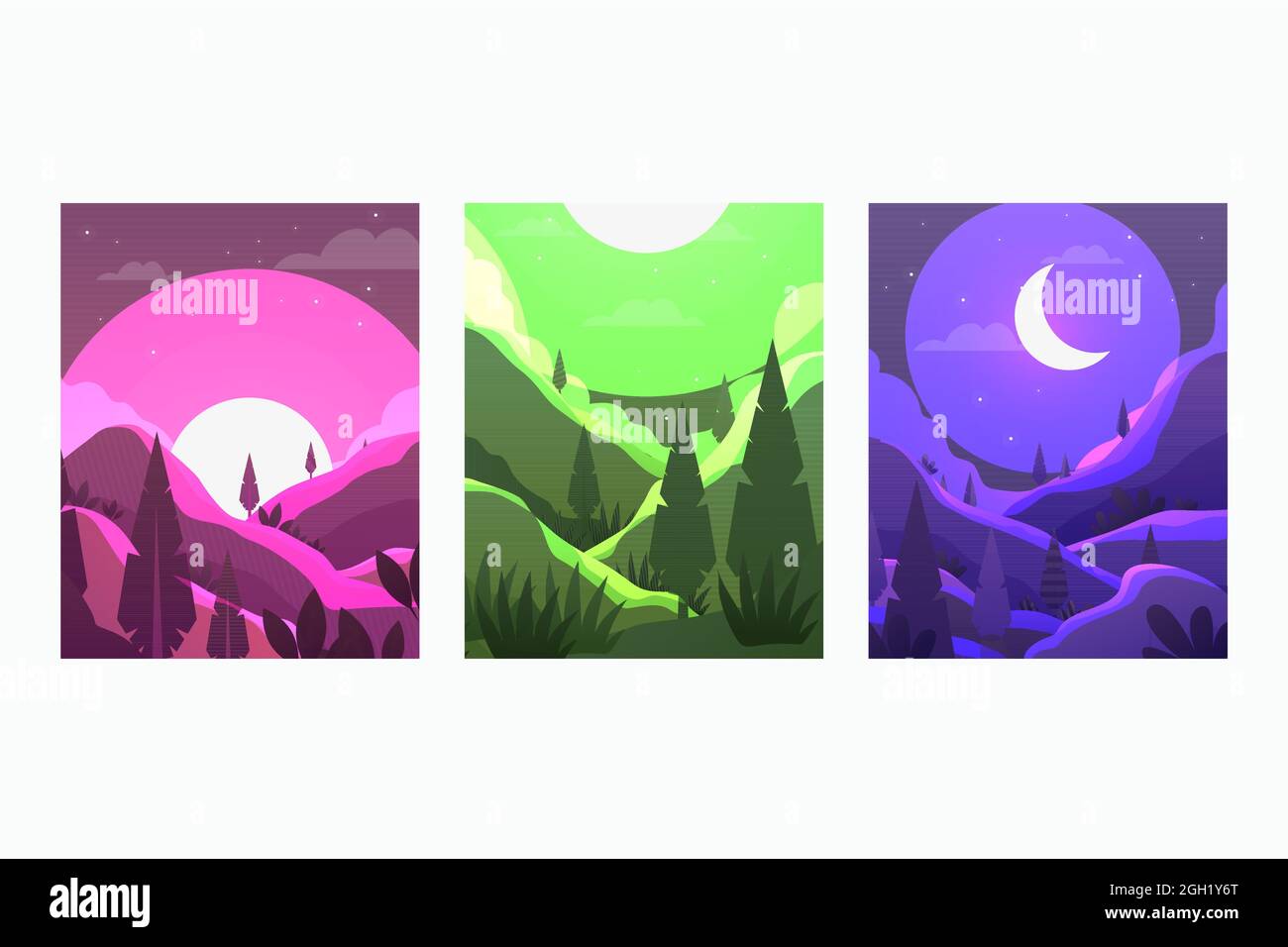 Gradient abstract landscape covers set Vector illustration. Stock Vector