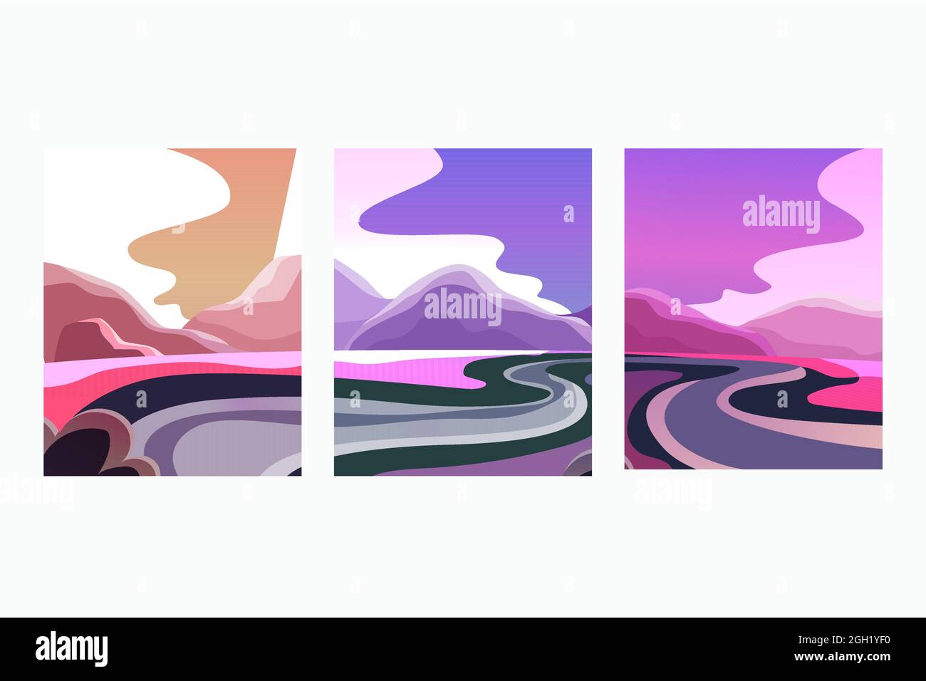Gradient abstract landscape covers set Vector illustration. Stock Vector