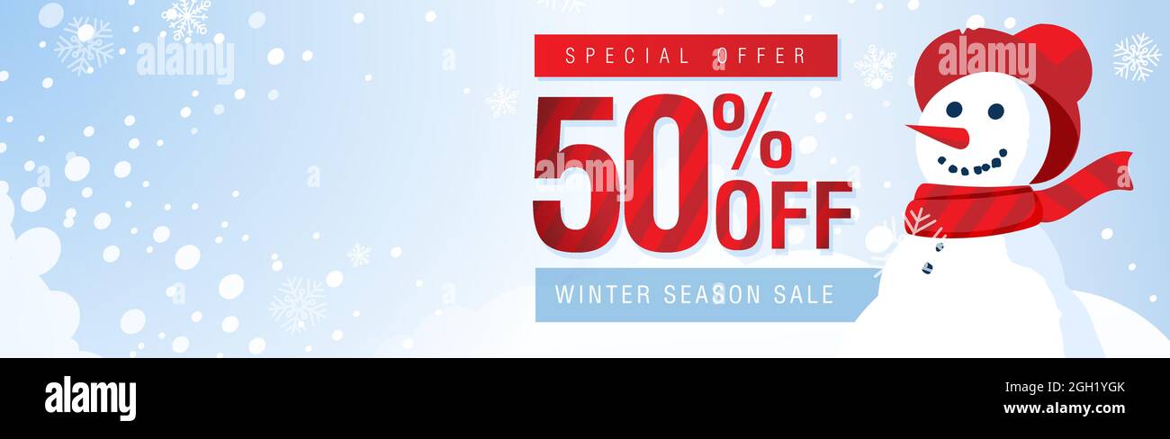 Tid trompet locker Winter sale Offer web banner. Red, white and light blue template to use in  your design. Save up to 50% off. Horizontal dynamic composition Stock  Vector Image & Art - Alamy