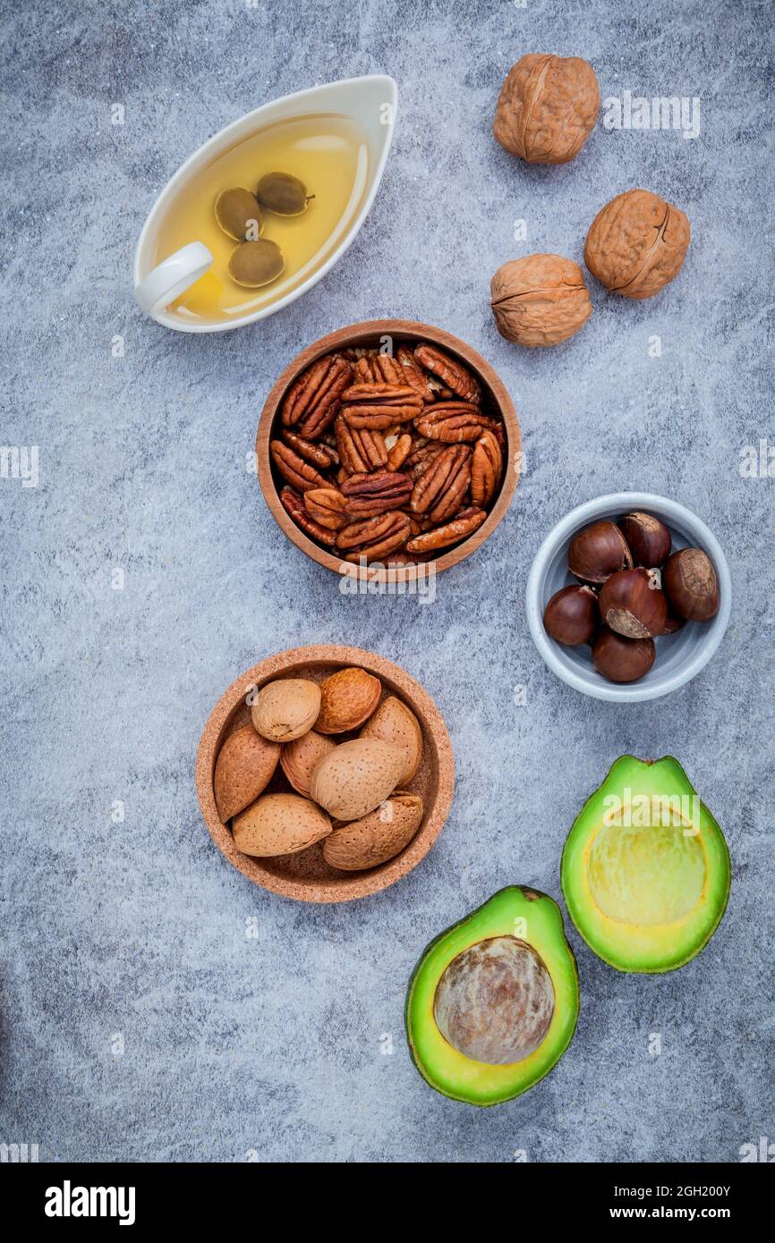 Selection food sources of omega 3 and unsaturated fats. super food high