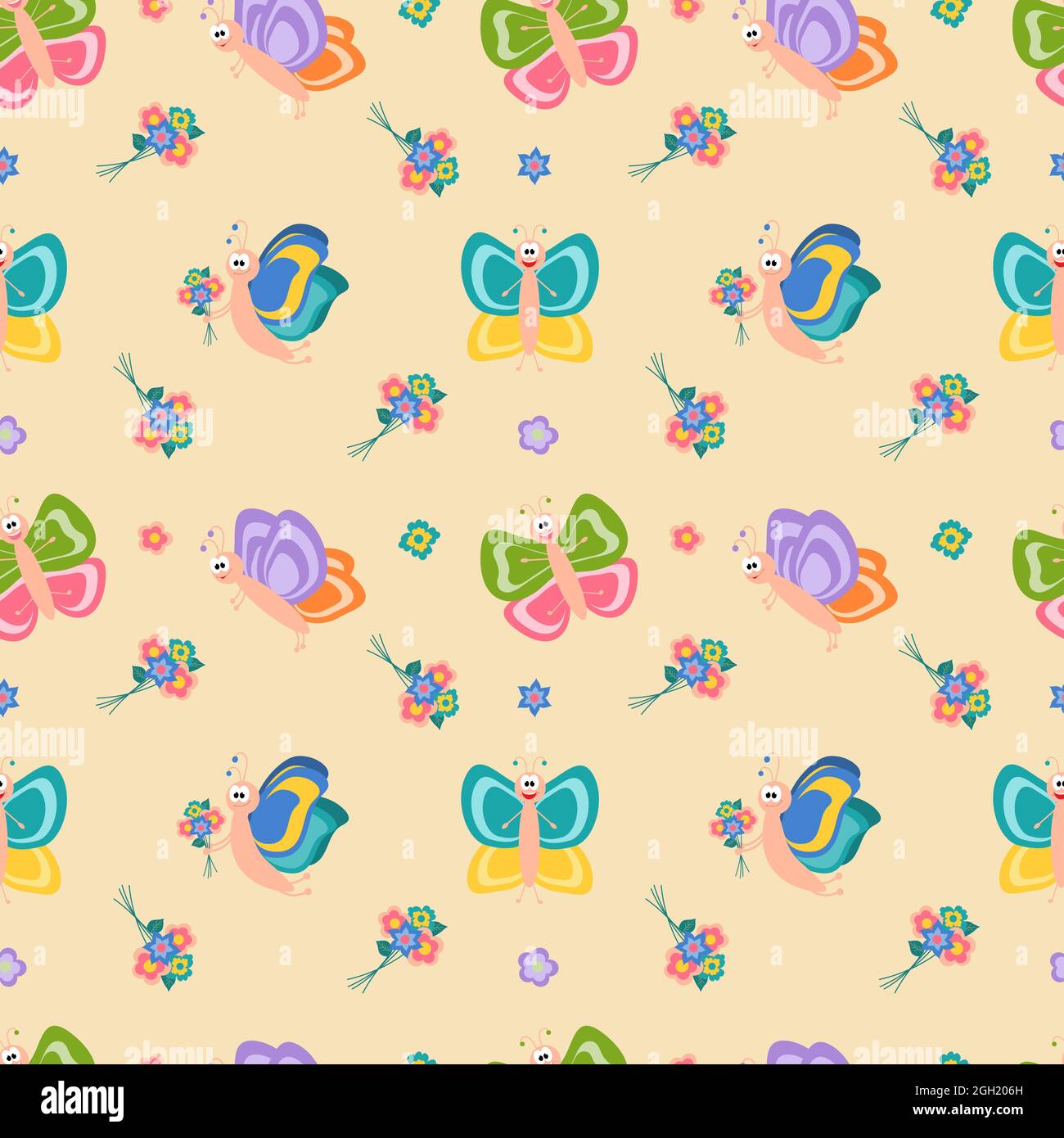 Cartoon butterflies vector seamless pattern. Cute animal character isolated  on pink background. Print for kids design. Suitable for fabric, textile,  wrapping paper, wallpaper. 7553229 Vector Art at Vecteezy