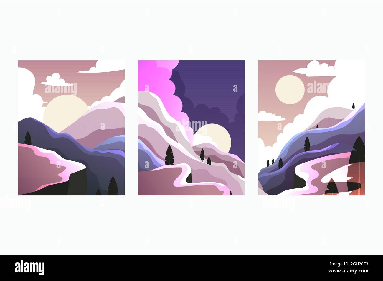 Gradient abstract landscape covers set Vector illustration. Stock Vector