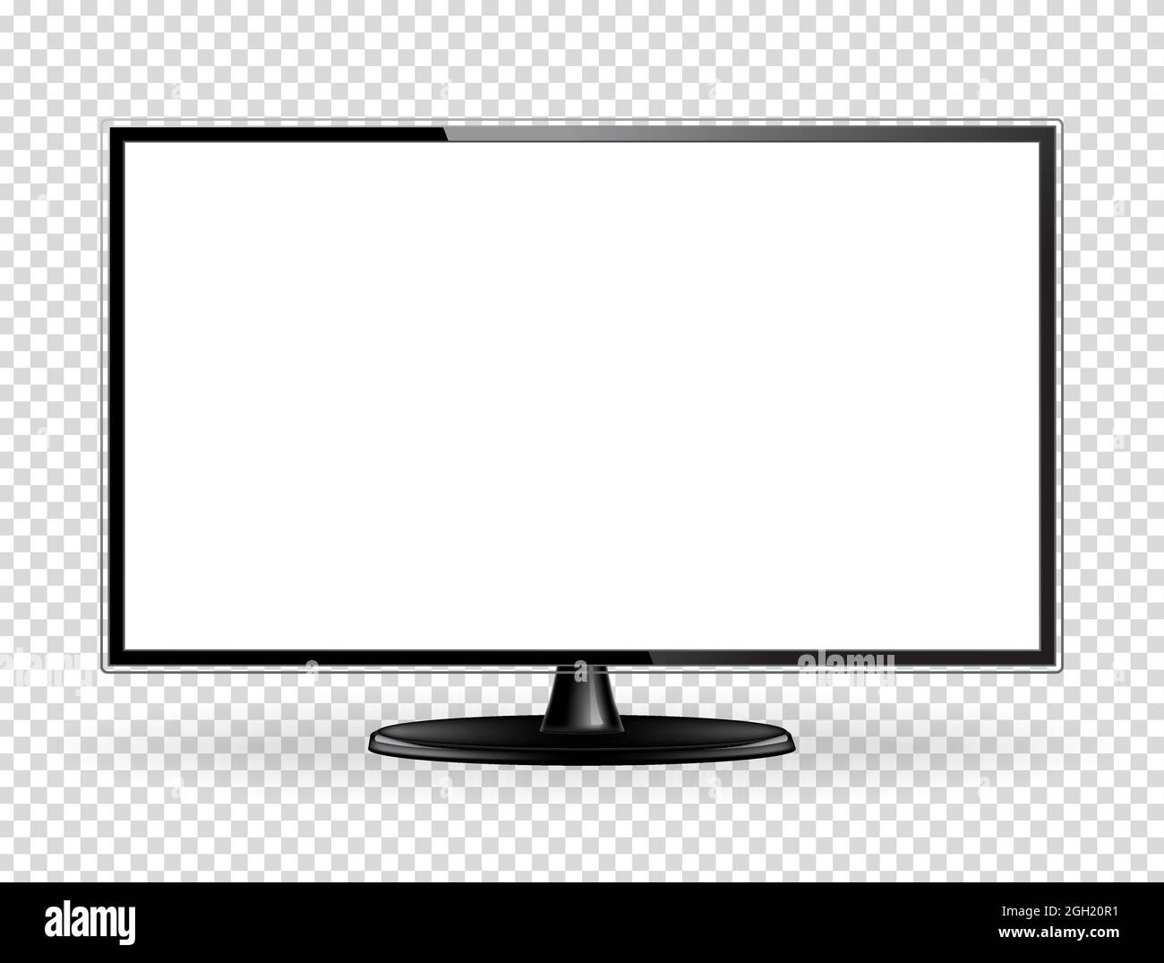 Realistic TV screen mock up with blank screen on checkered background