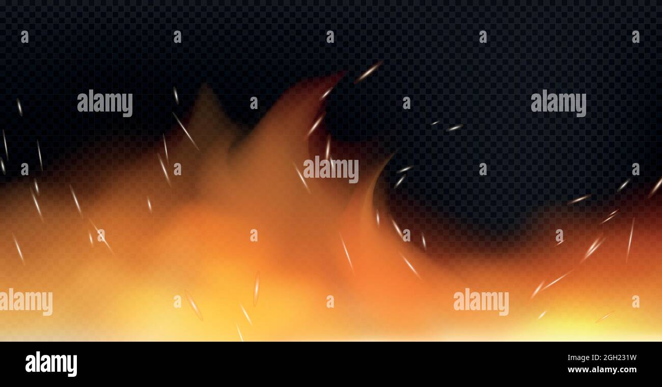 Realistic fire on a dark background - Vector illustration Stock Vector ...
