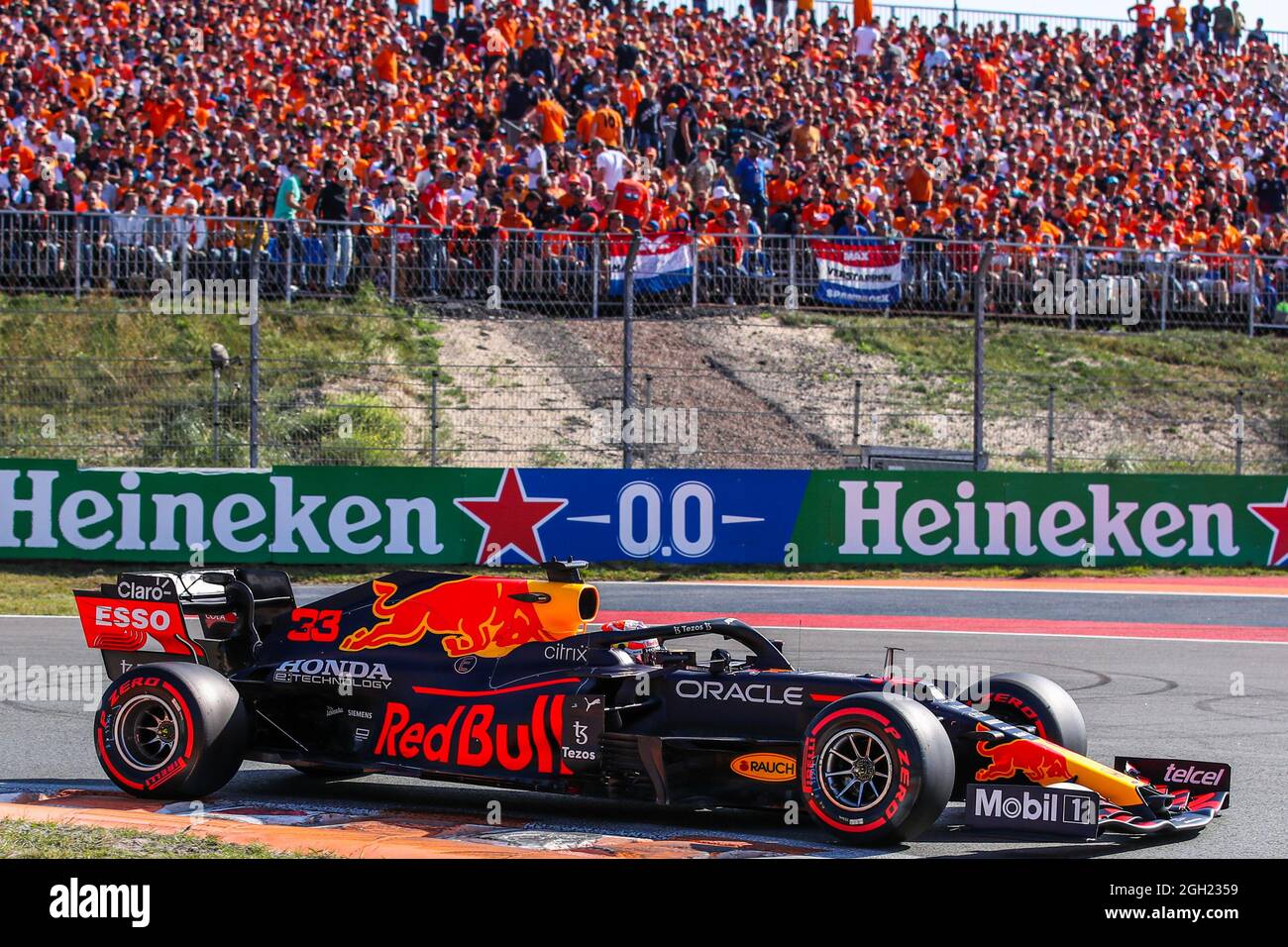 ZANDVOORT, NETHERLANDS - SEPTEMBER 4: Max Verstappen of Netherlands and Red  Bull Racing during the Qualification of F1 Grand Prix of The Netherlands at  Circuit Zandvoort on September 4, 2021 in Zandvoort,