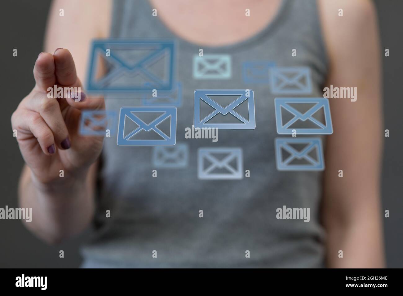 Digital concept of using the internet for communication, finger pointed ...