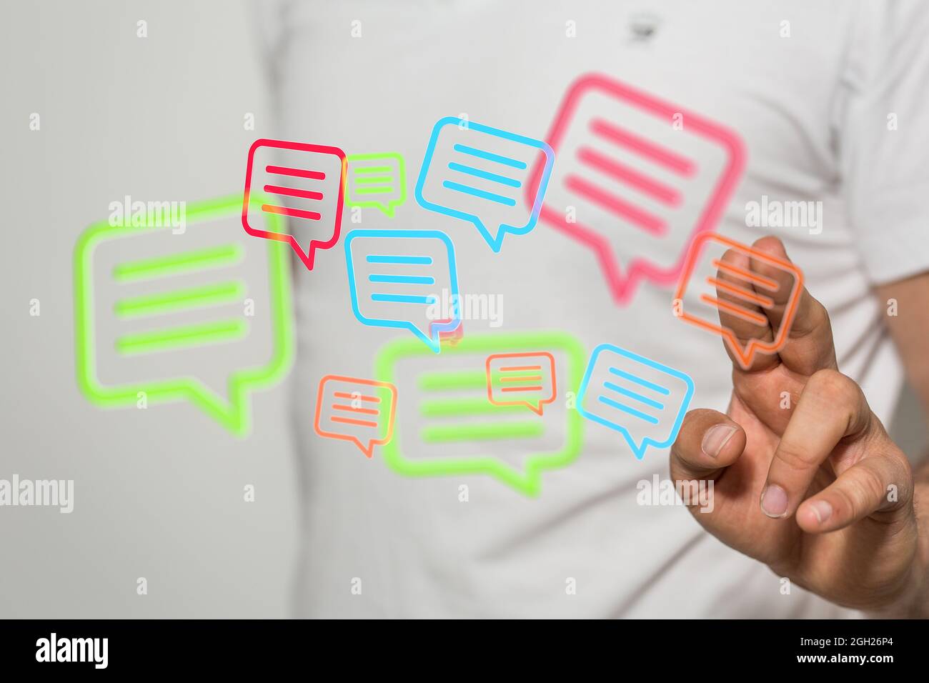 Digital concept of using the internet for communication, finger pointed ...