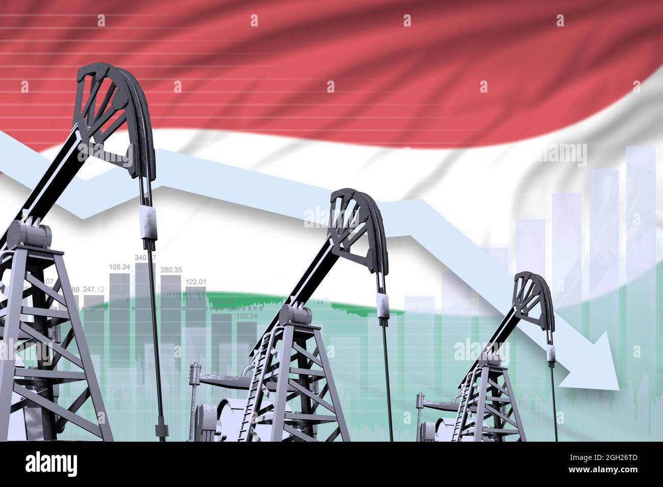 Hungary oil industry concept, industrial illustration lowering down