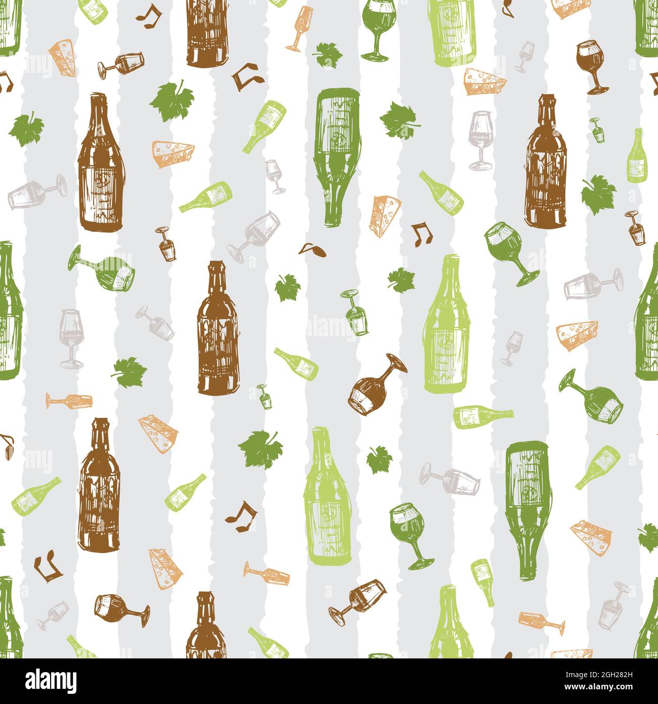 Vector white colourful celebration wine bottles sketch seamless pattern ...