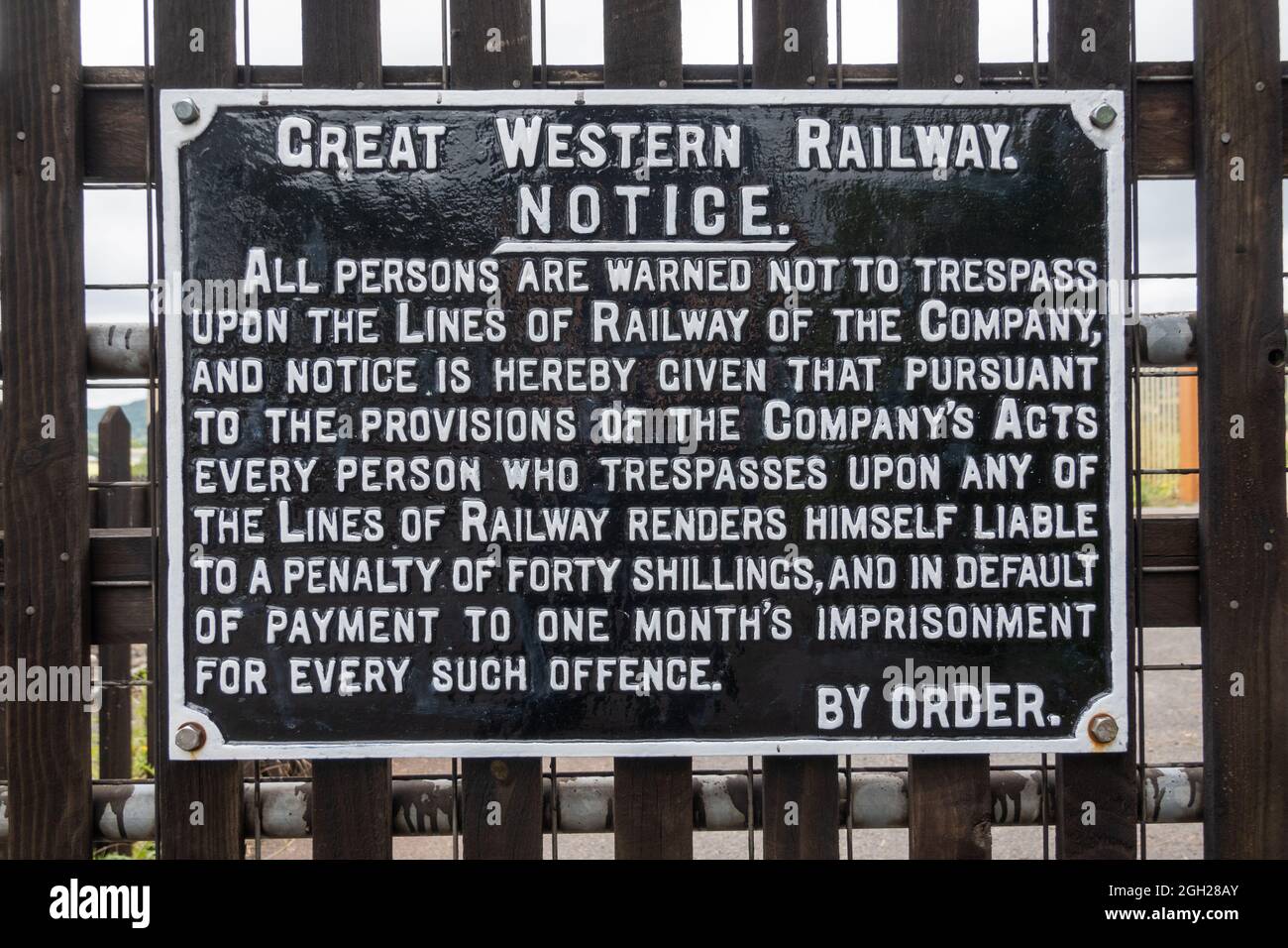 Railway notice - GWSR - Gloucestershire Warwickshire Steam Railway Stock Photo