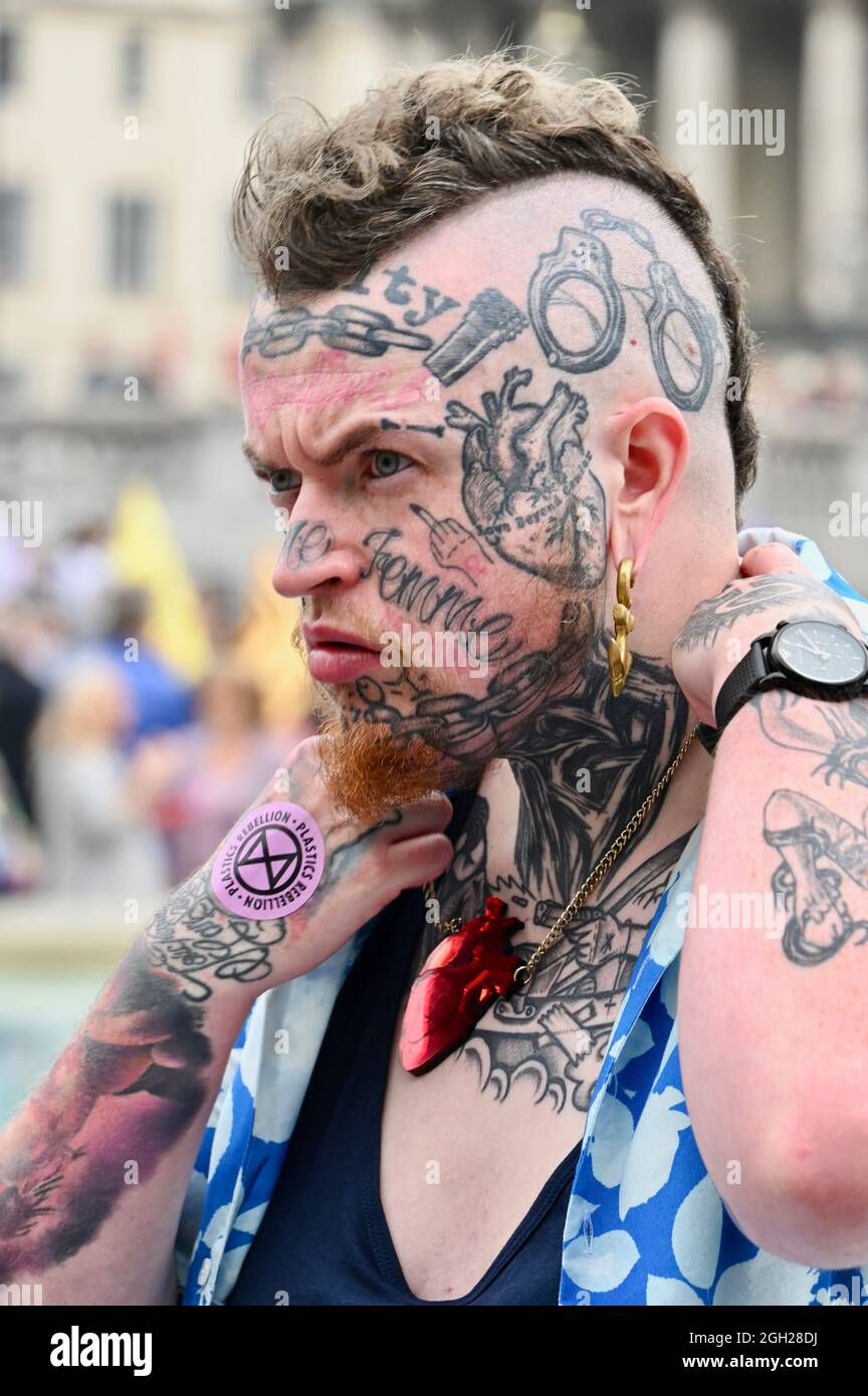 London, UK Activists from Extinction Rebellion gather in Trafalgar Square prior to the March for Nature : Rebel for Life which brings the series of demonstrations called 'Impossible Rebellion' to a close. Credit: michael melia/Alamy Live News Stock Photo