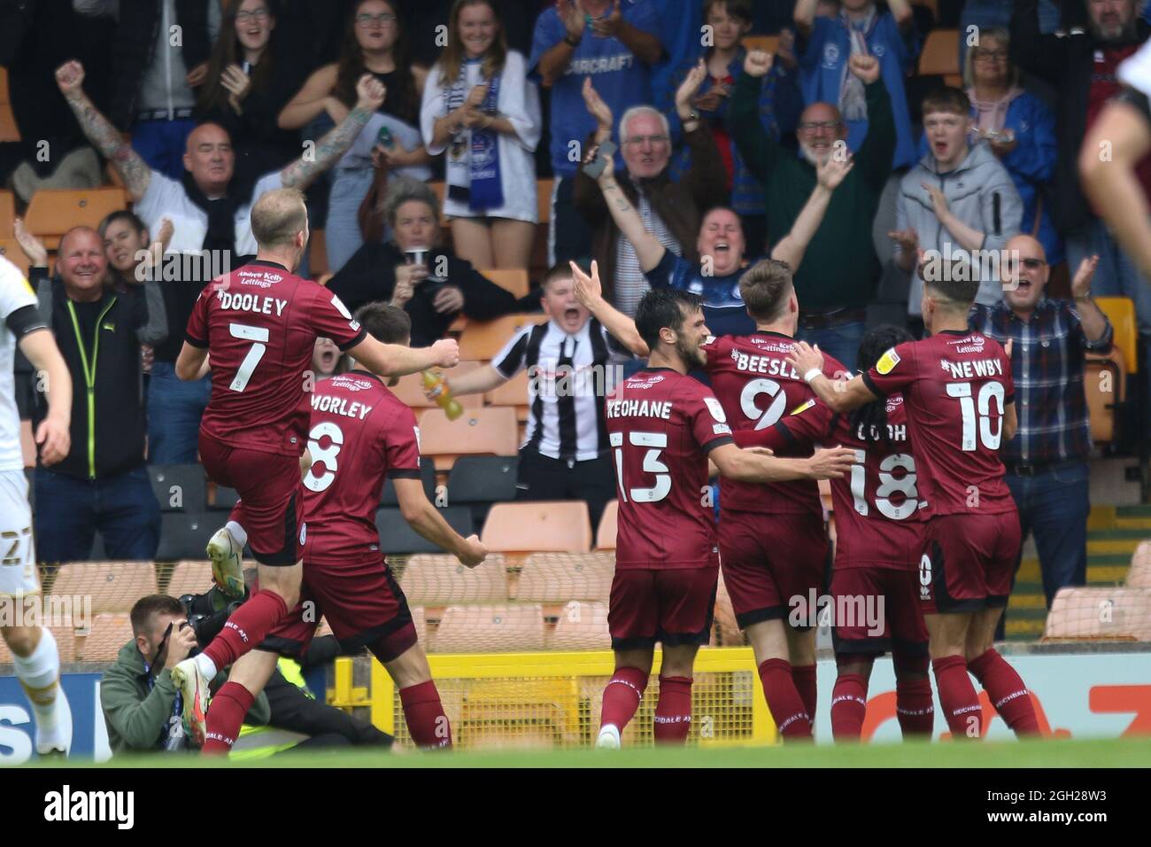 Burslem, UK. 04th Sep, 2021. Rochdale forward Jake Beesley (9
