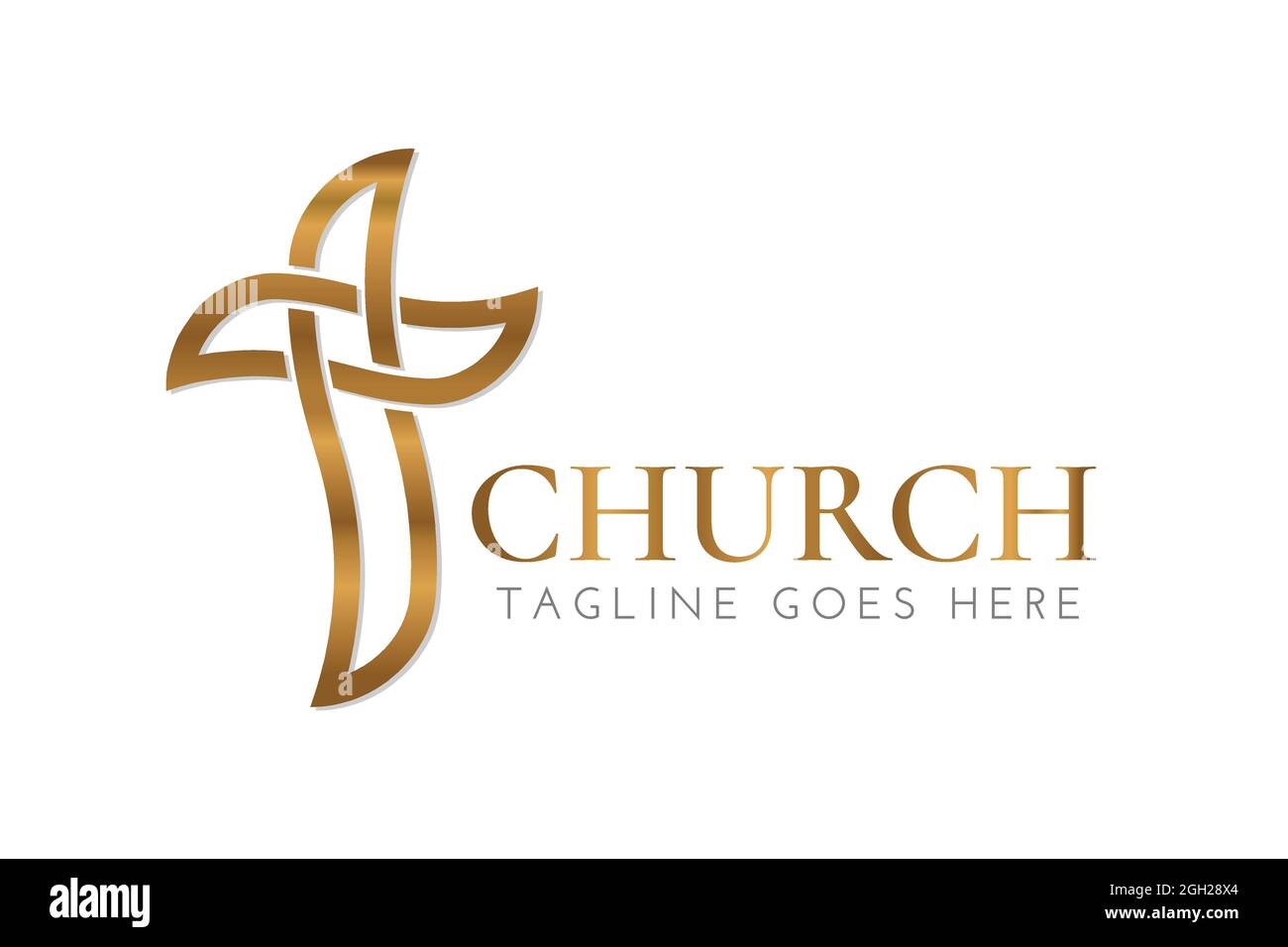 Gold Christian Church Logo Design with Golden Cross Stock Vector
