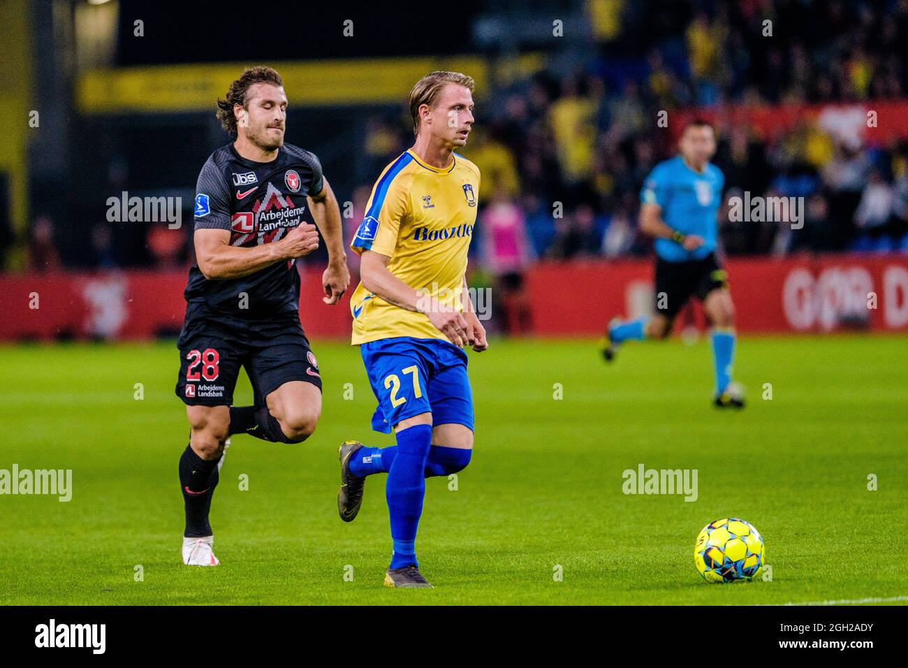 Brondby, Denmark. 29th, August 2021. Simon Hedlund (27) of Broendby IF seen  during the 3F Superliga