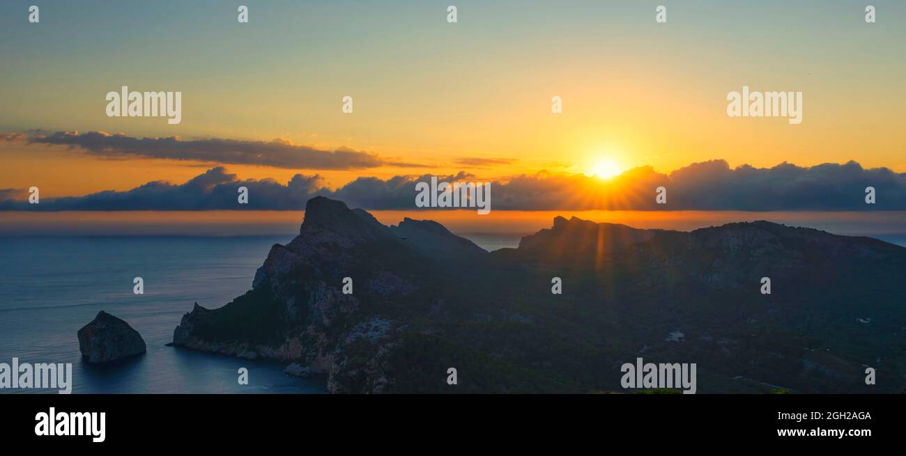 View of sunrise at Cap Formentor, Mallorca, Spain Stock Photo