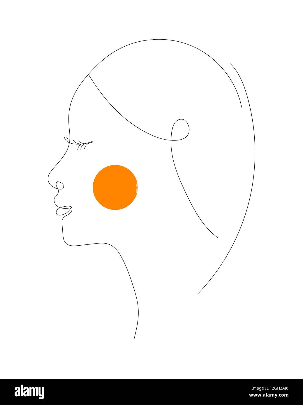 Asian woman with calm face. Face line art. Vector illustration of a female profile with a red blush. Stock Vector