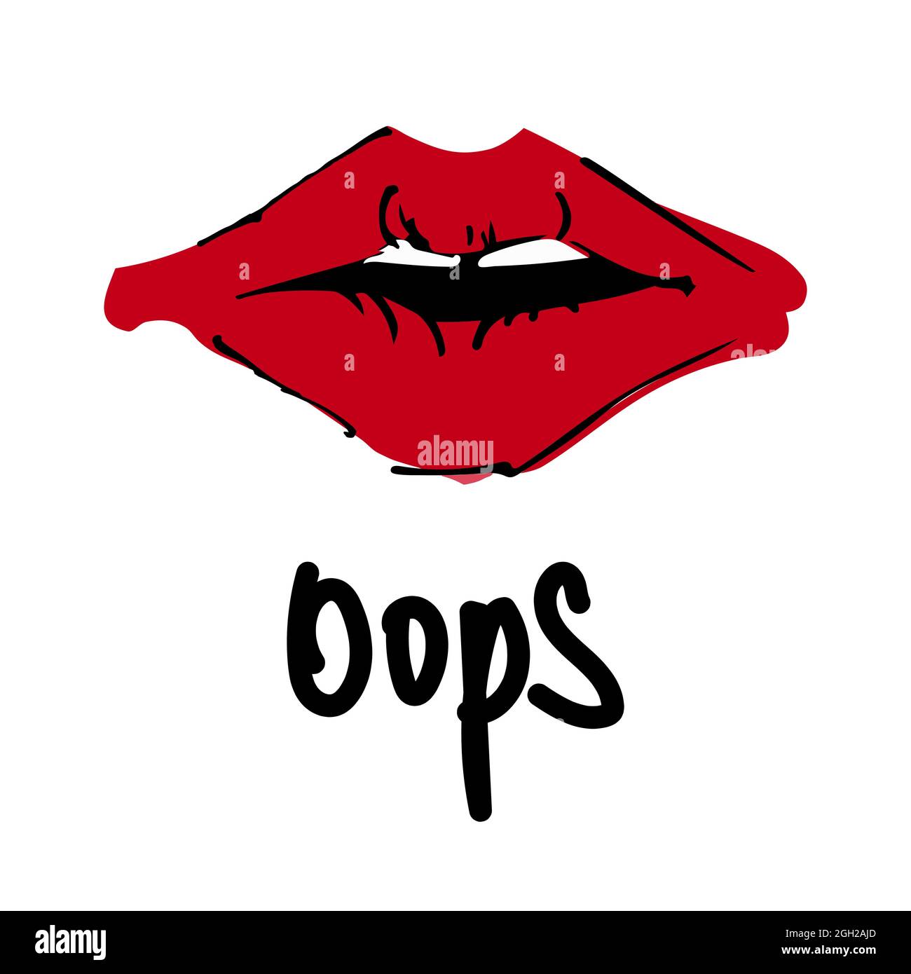 Vector illustration of crookedly painted, smeared lips and the inscription oops. Stock Vector