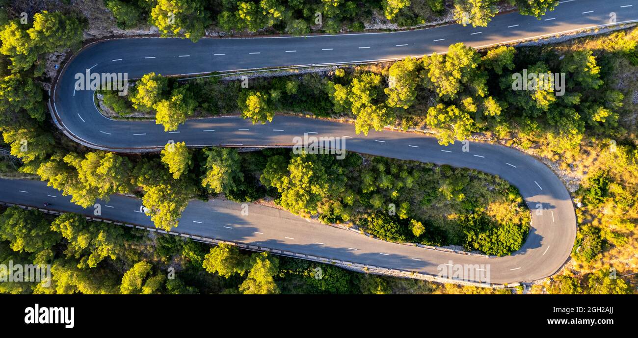 aerial view of road at Formentor, Mallorca, Spain Stock Photo