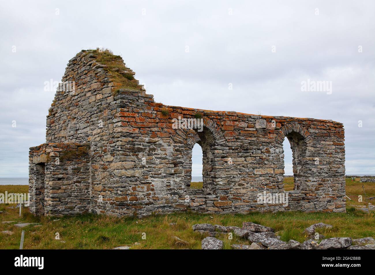Old ruin of church on Røst in Lofoten Norway. Norwegian culture. Stock Photo