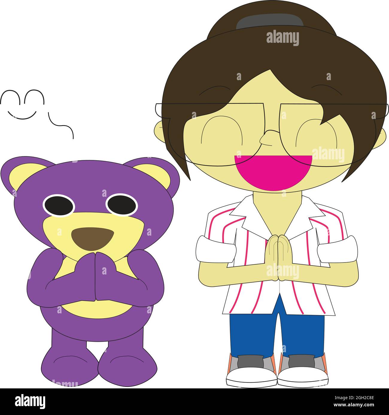 Mr.Purple bear and friend is greeting by paying obeisance Thai style Stock Vector