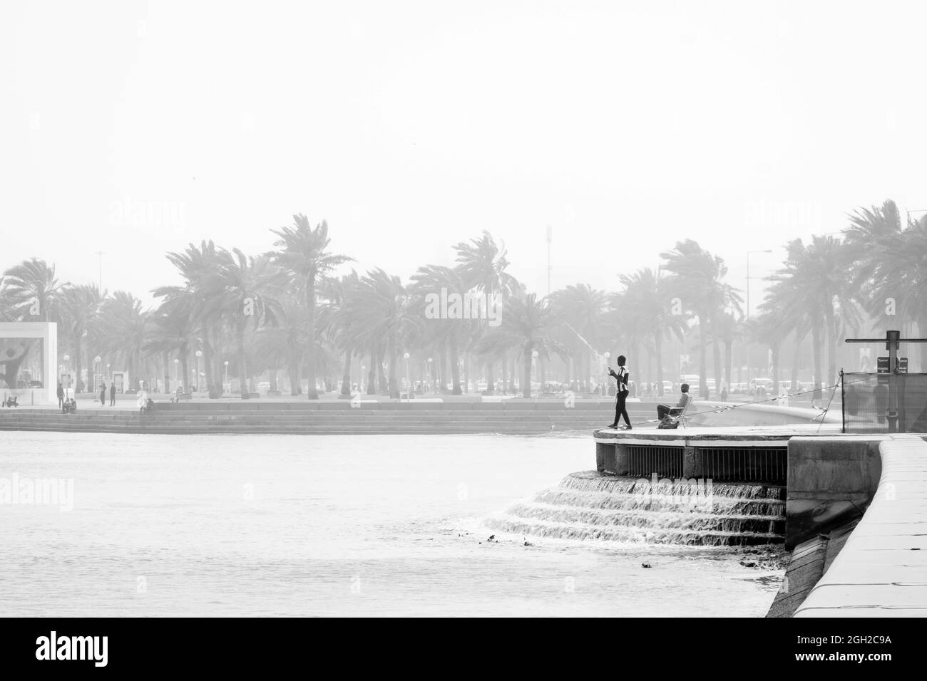 DOHA, QATAR - Mar 01, 2019: A closeup shot of a small coastal view from The Doha Corniche waterfront in  Doha, Qatar Stock Photo