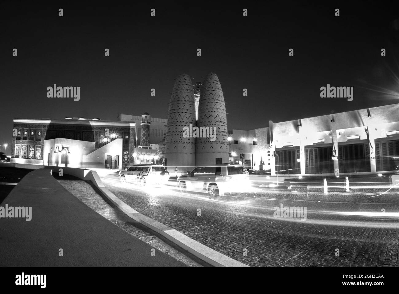 DOHA, QATAR - Aug 02, 2021: A closeup shot of a beautiful structure of Katara during the night Stock Photo