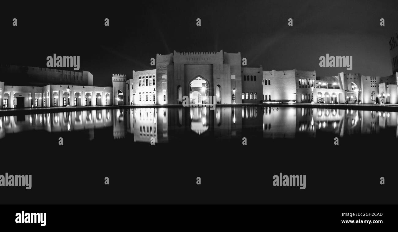 DOHA, QATAR - Feb 17, 2019: A closeup shot of a night view at the Katara Cultural Center in Doha Qatar Stock Photo
