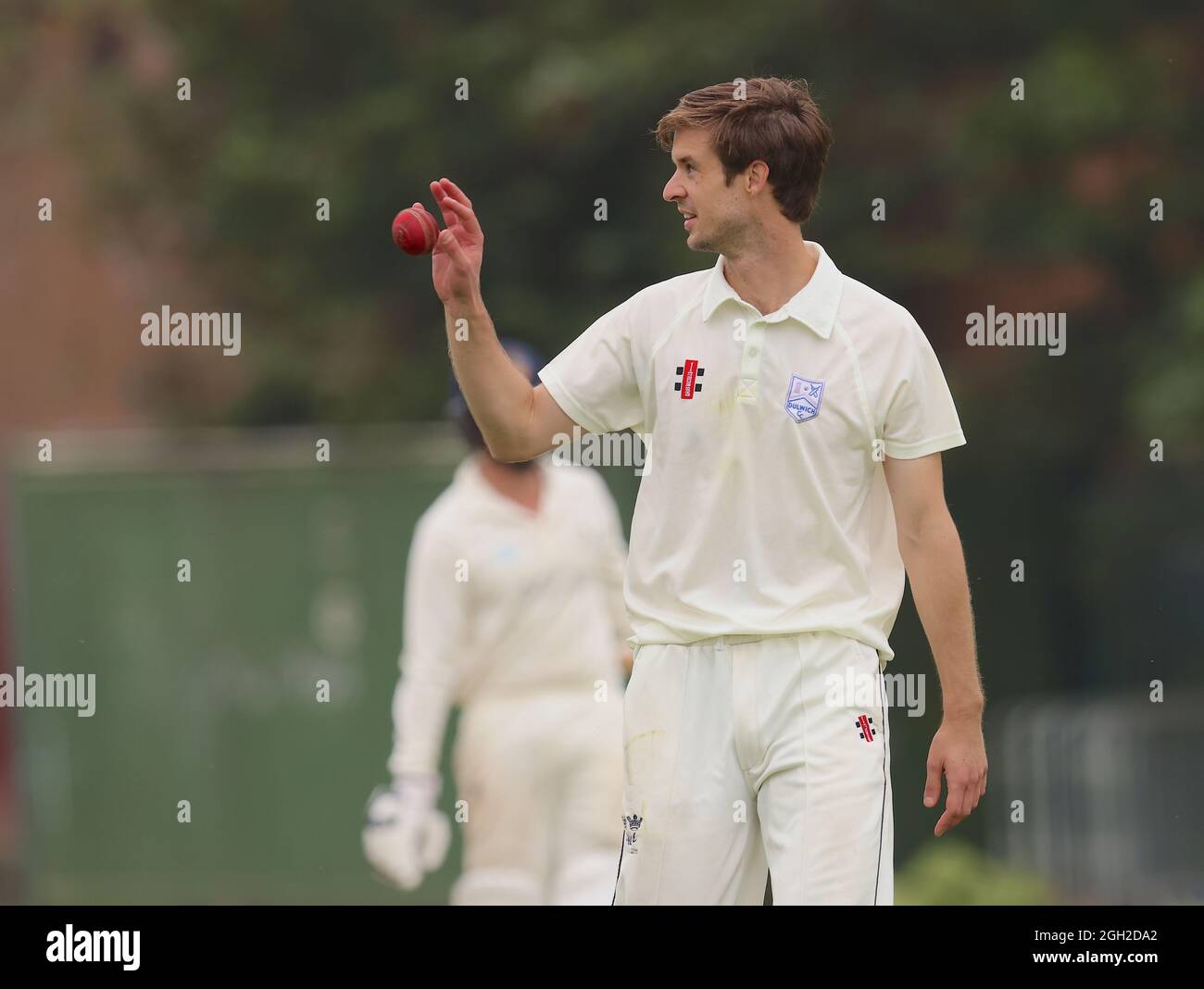 London, UK. 4 September, 2021. South London, UK. Jon Lodwick bowling as Dulwich Cricket Club take on Dorking CC in the Surrey Championship Division 2 match at Dulwich, South London. David Rowe/ Alamy Live News Stock Photo