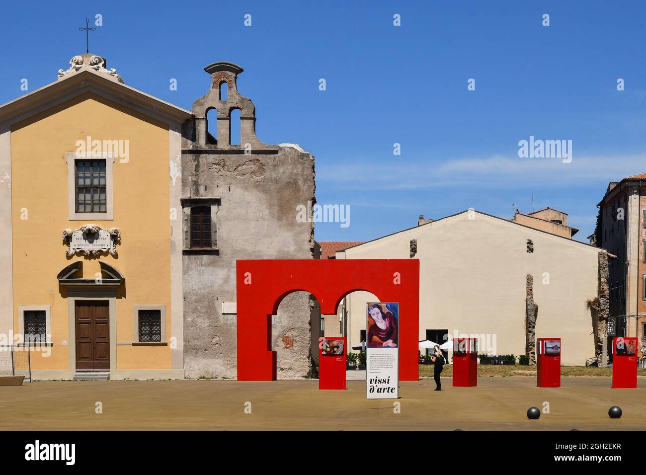 Exterior of the Church of Luogo Pio (18th century), now home to art installations, in the picturesque New Venice district of Livorno, Tuscany, Italy Stock Photo