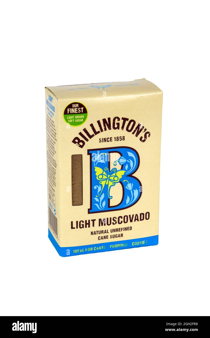A box of Billington's light muscovado sugar. Stock Photo